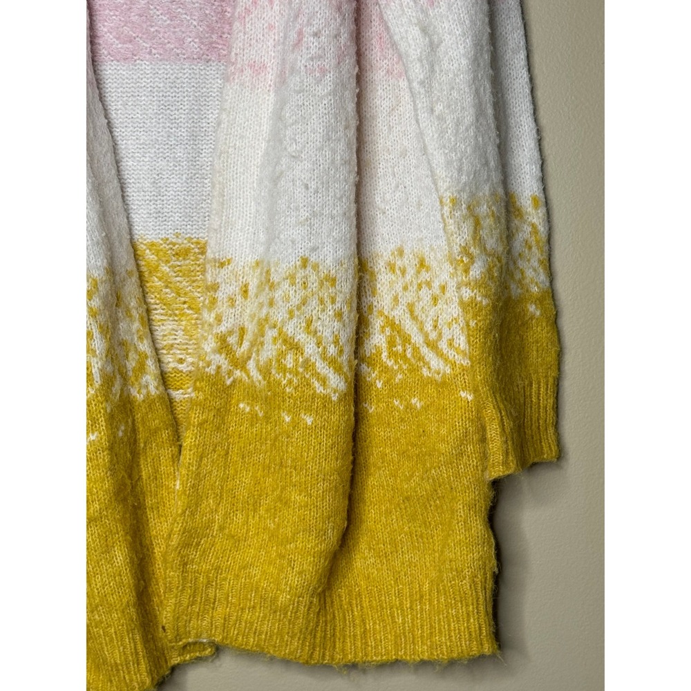 FRNCH Paris Pink White Mustard Yellow Colorblock Fuzzy Cardigan Sweater S/M - Picture 3 of 8